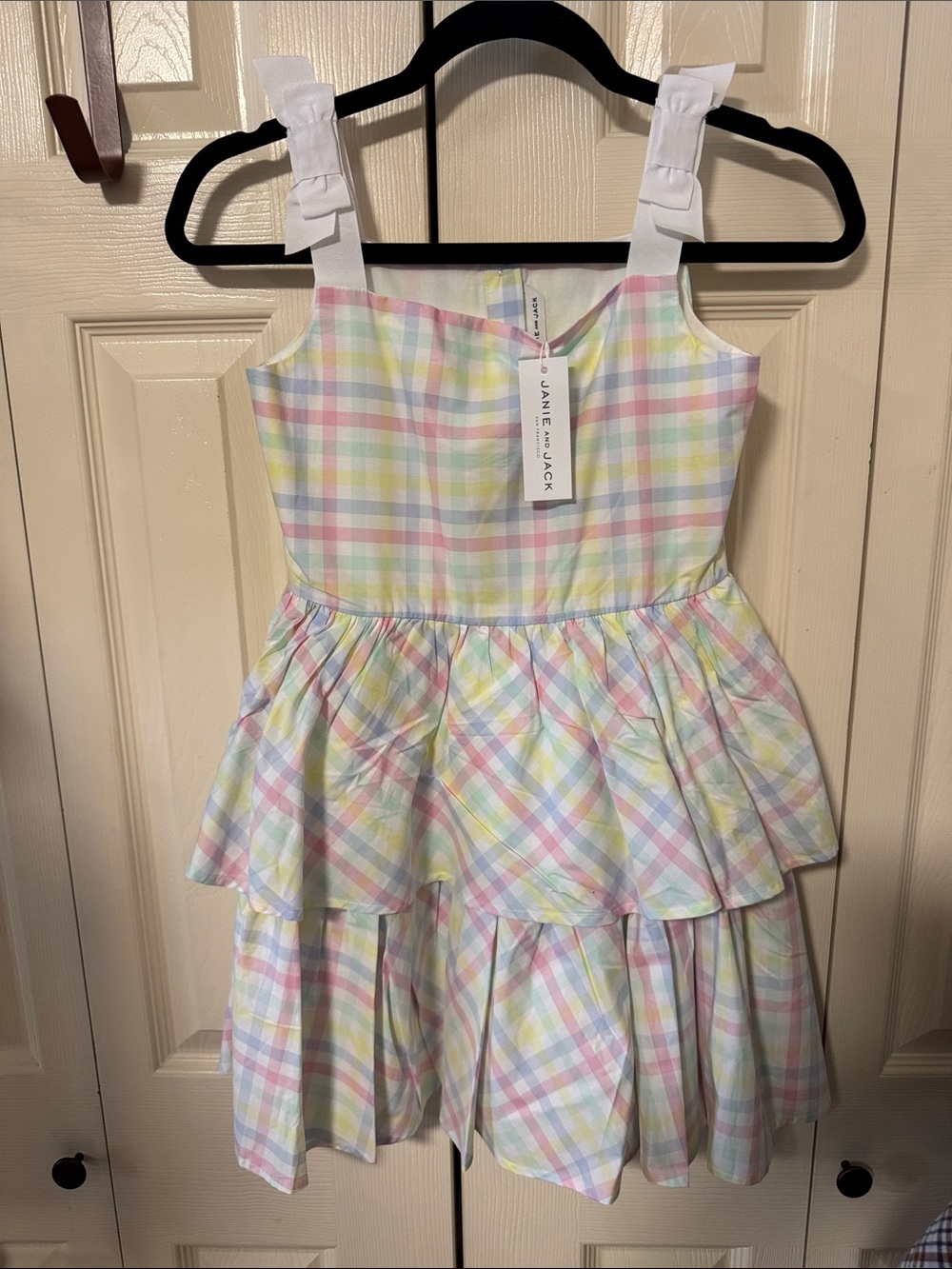 Janie and Jack Pastel Plaid Tiered Sundress with White Ribbon Straps